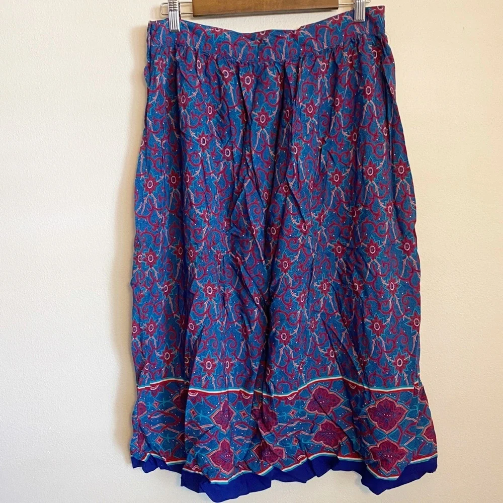 Vintage 80s 90s Landers and Co. Floral Midi Skirt Maximalist Size 16 Patriotic - Picture 4 of 7